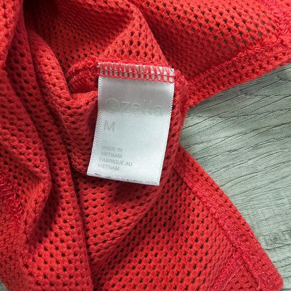 Zella Coral Pink Mesh Crop Active Top Womens M Short Sleeve Crew Neck Side Slit - Picture 4 of 5